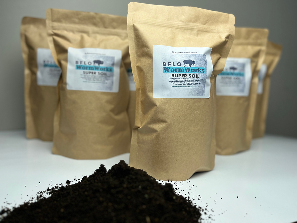 Buffalo Worm Works Super Soil — nutrient-rich vermicompost made from recycled food scraps and coffee grounds, crafted in Buffalo, New York. Organic soil amendment for gardens, farms, and sustainable landscaping. In community with Farmer Pirates , NOCO Buffalo River Compost northtown garden center walmart lowes